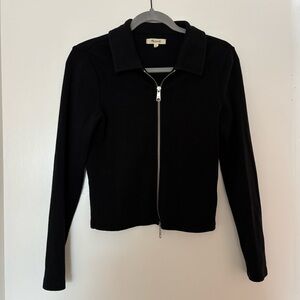 Madewell Ribbed Zip Front Cotton Tee in Black